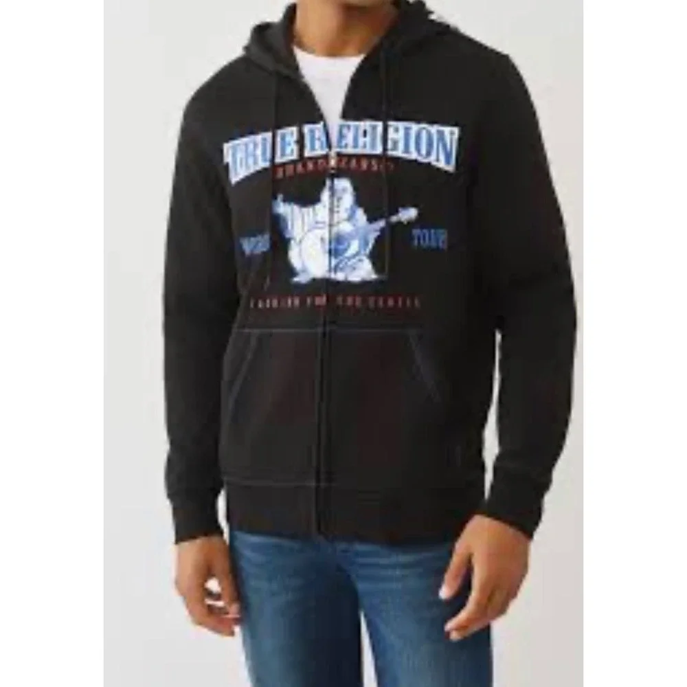 True Religion Buddha Icon Zip Hoodie Mens XL Black NWT World Tour 701130 Logo